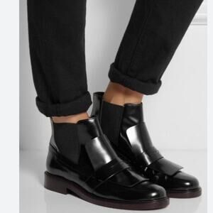 Tod’s Penny Loafer Ankle Boots Glossy Leather Black Chelsea Size 38 US‎ 8